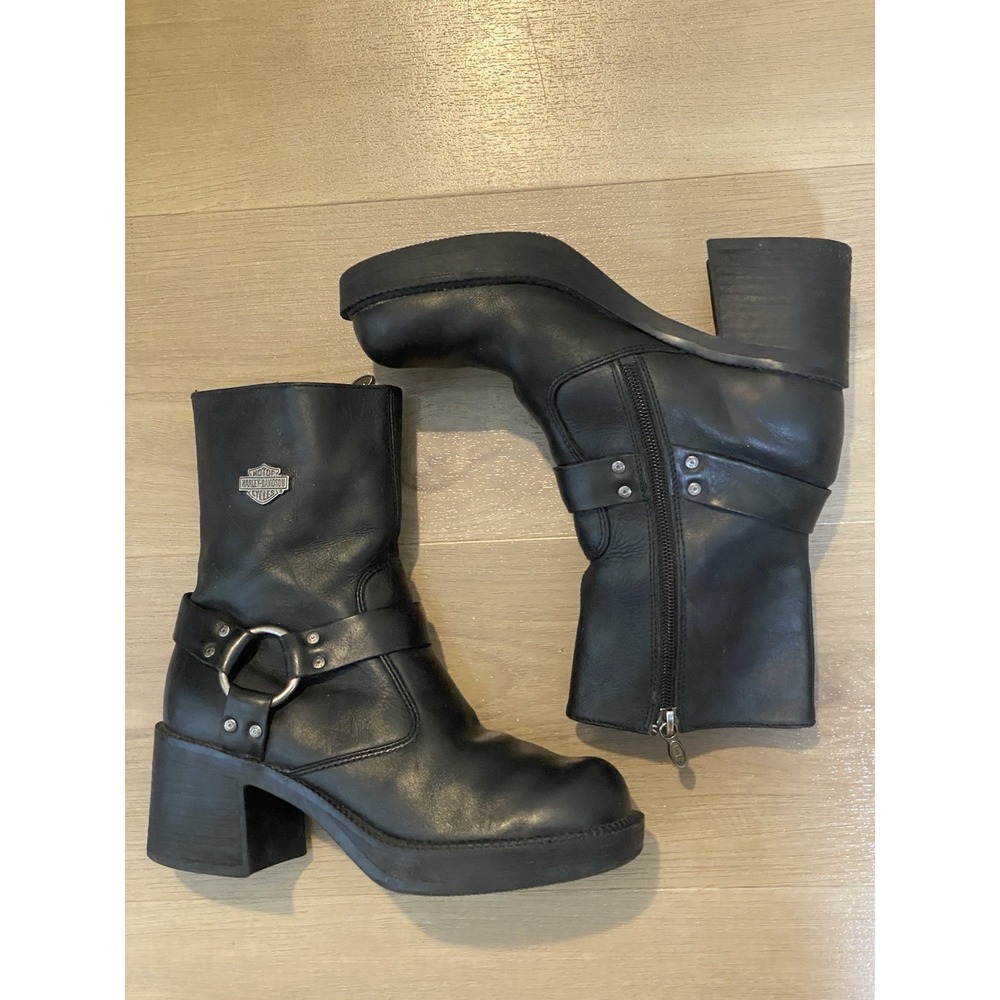 Harley-Davidson Leather Boots Harness Motorcycle Zip Mid-Calf Y2K Women's 6